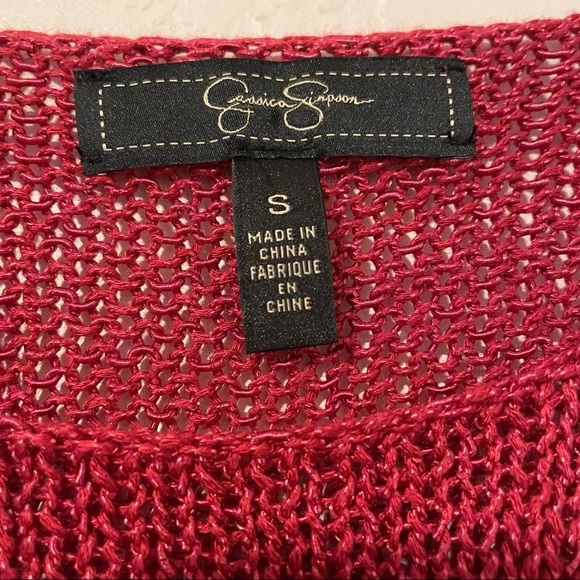 Jessica Simpson Sweater Top Bell Sleeve Crop Size Small Maroon crochet boho chic - Picture 6 of 8